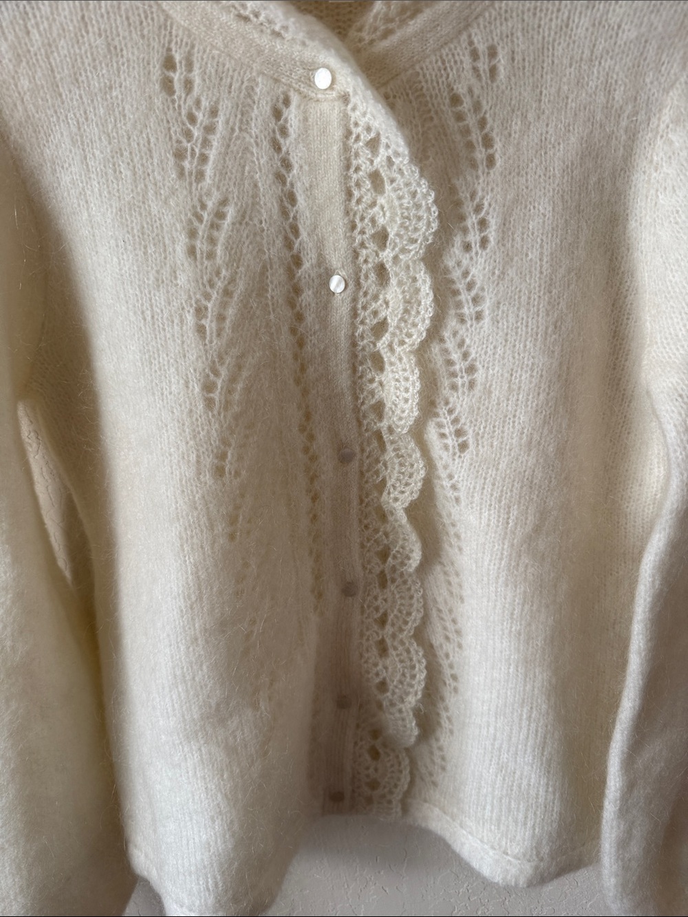 Sezane Cream Lace-Trim Mohair Blend Cardigan - Picture 2 of 3